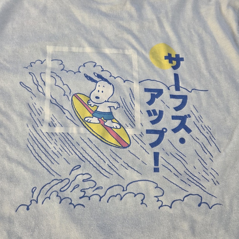 Japanese Summer Snoopy Surfing Peanuts Light Blue Size Large Shirt Short Sleeve